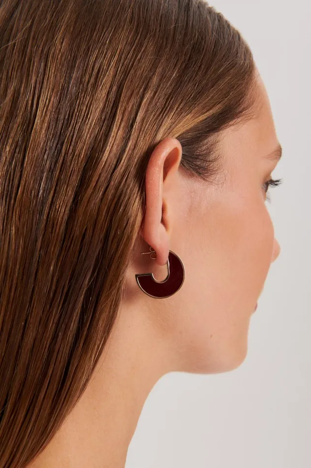 Women Scanlan Theodore Jewelry ENAMEL FLAT HOOP EARRINGS Burgundy