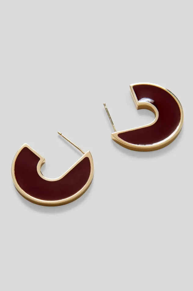 Women Scanlan Theodore Jewelry ENAMEL FLAT HOOP EARRINGS Burgundy Women Scanlan Theodore Jewelry ENAMEL FLAT HOOP EARRINGS Burgundy