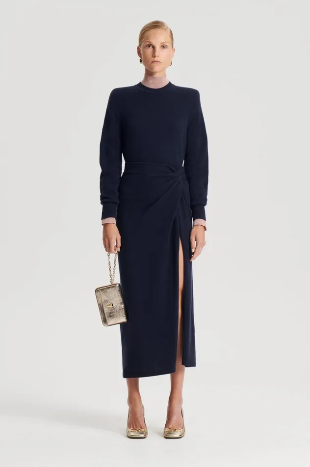 Women Scanlan Theodore Knitwear CASHMERE SARONG SKIRT Navy
