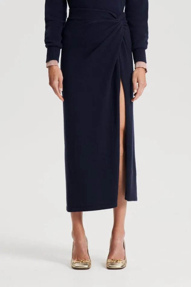 Women Scanlan Theodore Knitwear CASHMERE SARONG SKIRT Navy