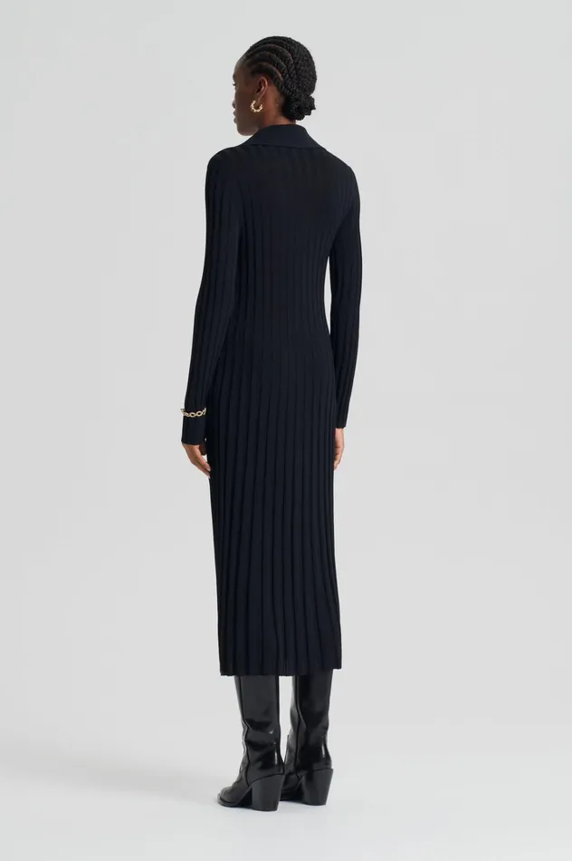 Women Scanlan Theodore Knitwear PLEATED RIB PLACKET DRESS 14 Black Women Scanlan Theodore Knitwear PLEATED RIB PLACKET DRESS 14 Black