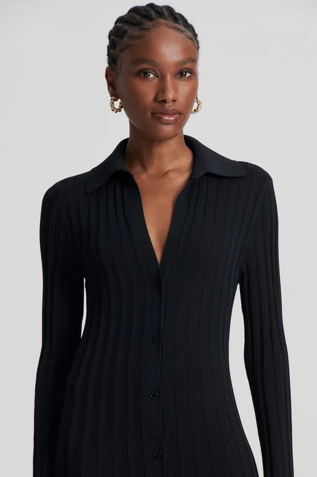 Women Scanlan Theodore Knitwear PLEATED RIB PLACKET DRESS 14 Black Women Scanlan Theodore Knitwear PLEATED RIB PLACKET DRESS 14 Black