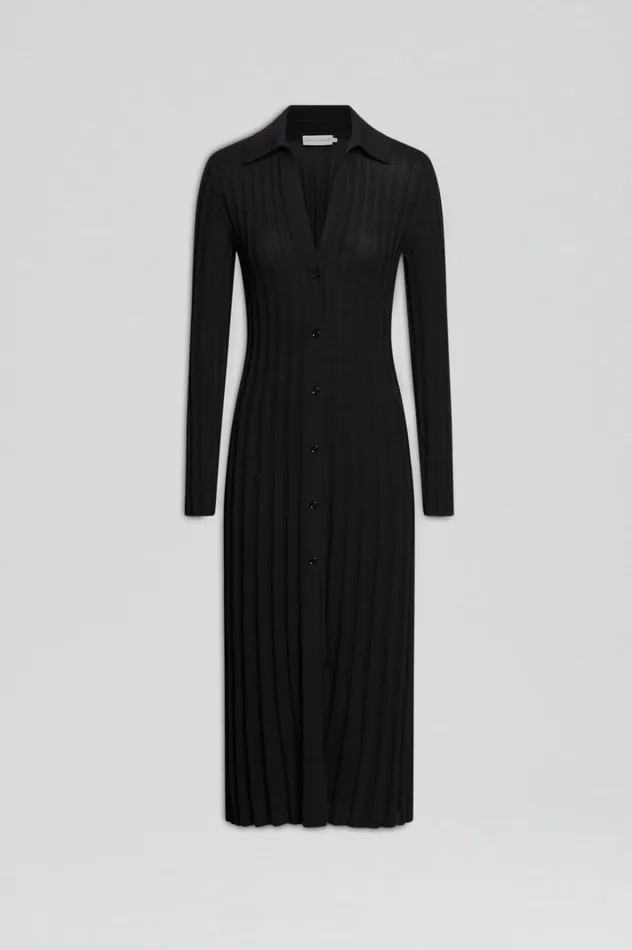 Women Scanlan Theodore Knitwear PLEATED RIB PLACKET DRESS 14 Black Women Scanlan Theodore Knitwear PLEATED RIB PLACKET DRESS 14 Black