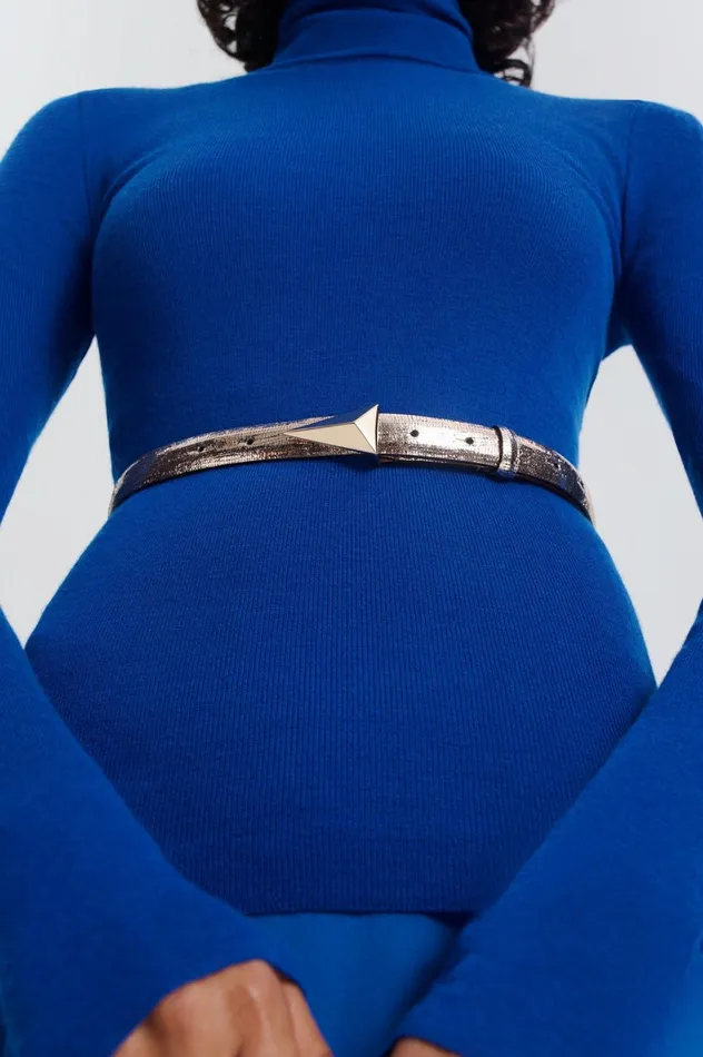 Women Scanlan Theodore Leather METALLIC TRIANGLE TRIM BELT 2 Gold