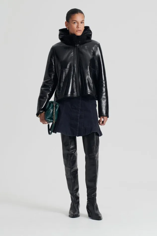 Women Scanlan Theodore Leather SHEARLING JACKET Blackblack