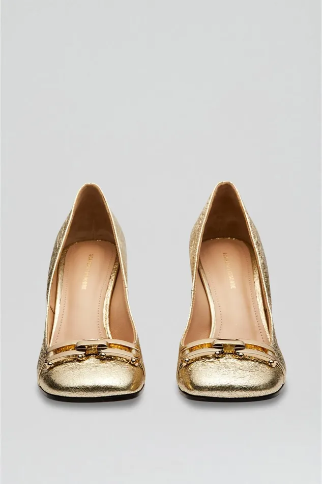 Women Scanlan Theodore Shoes GOLD TRIM SQUARE TOE PUMP 95 Lightgold
