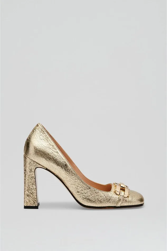 Women Scanlan Theodore Shoes GOLD TRIM SQUARE TOE PUMP 95 Lightgold