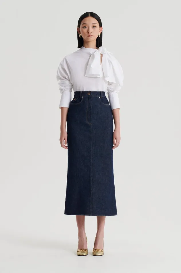 Women Scanlan Theodore Skirts DENIM FIVE POCKET PENCIL SKIRT Indigob