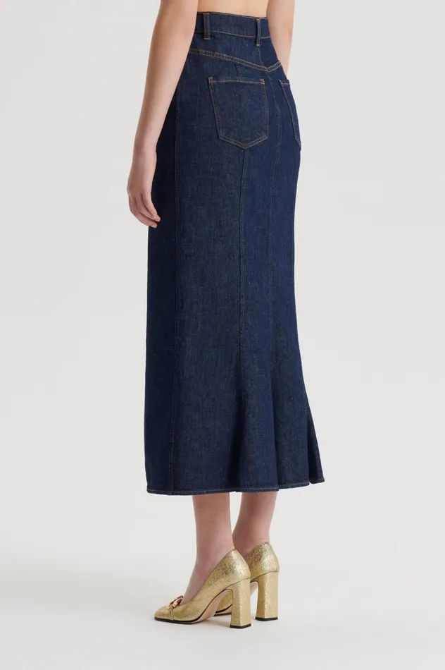 Women Scanlan Theodore Skirts DENIM FIVE POCKET PENCIL SKIRT Indigob Women Scanlan Theodore Skirts DENIM FIVE POCKET PENCIL SKIRT Indigob
