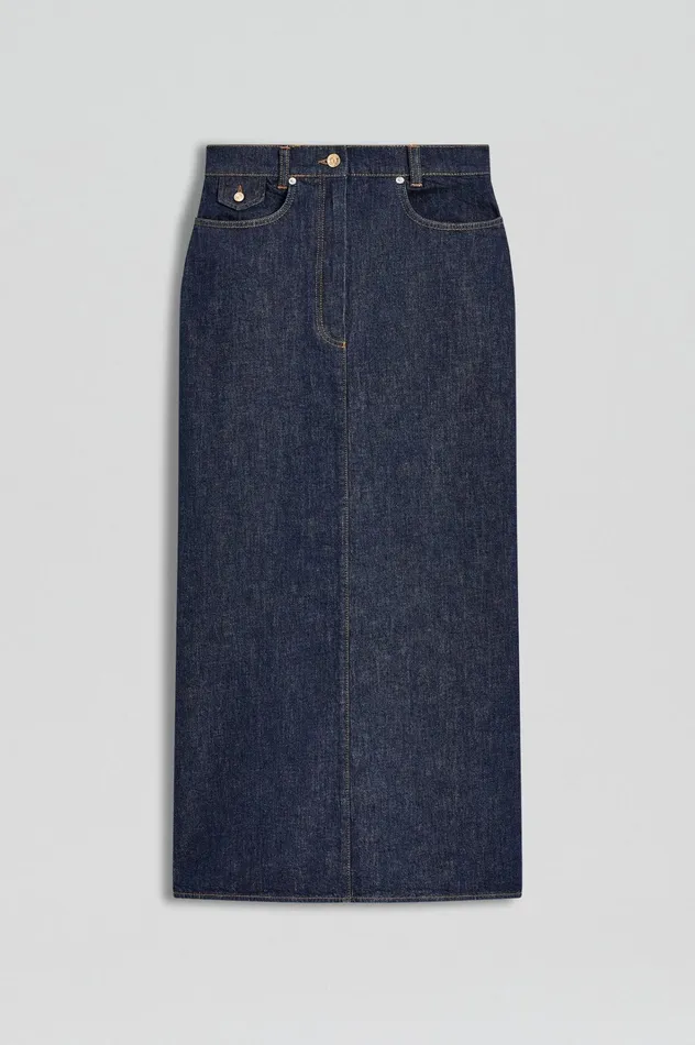 Women Scanlan Theodore Skirts DENIM FIVE POCKET PENCIL SKIRT Indigob Women Scanlan Theodore Skirts DENIM FIVE POCKET PENCIL SKIRT Indigob