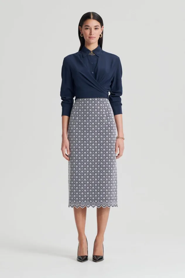 Women Scanlan Theodore Skirts EMBROIDERED FLORAL SKIRT Blackwhite