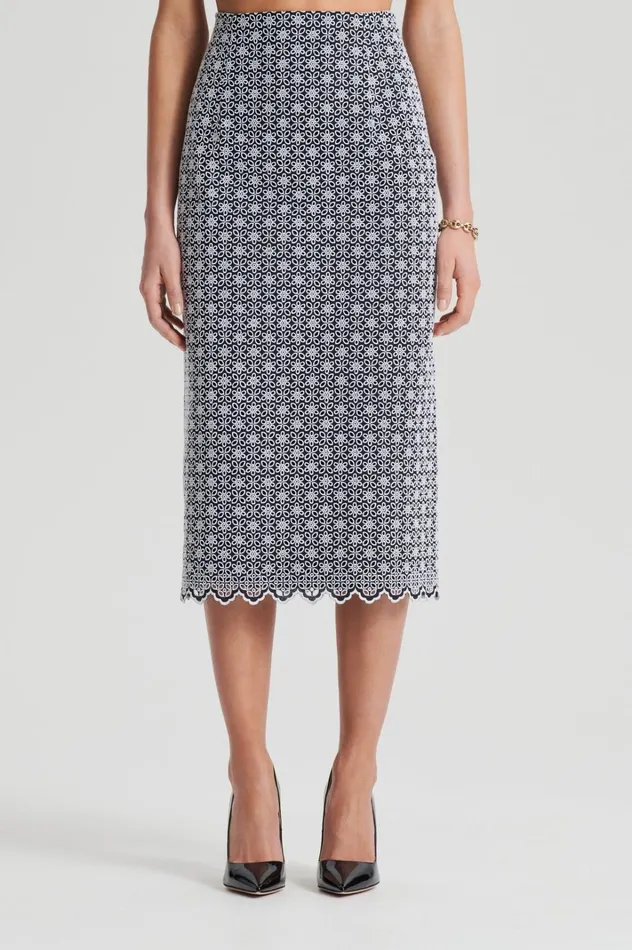 Women Scanlan Theodore Skirts EMBROIDERED FLORAL SKIRT Blackwhite