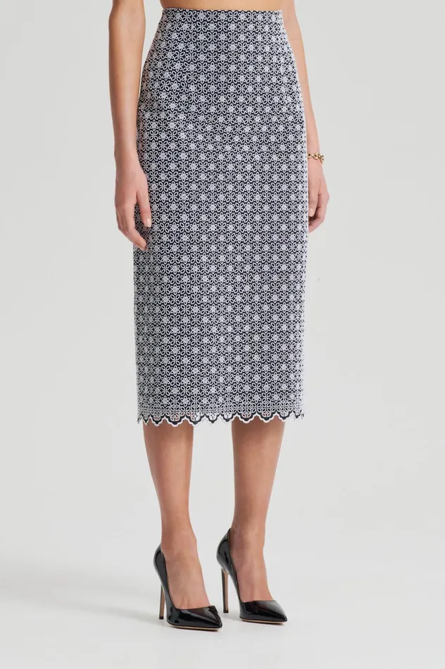 Women Scanlan Theodore Skirts EMBROIDERED FLORAL SKIRT Blackwhite