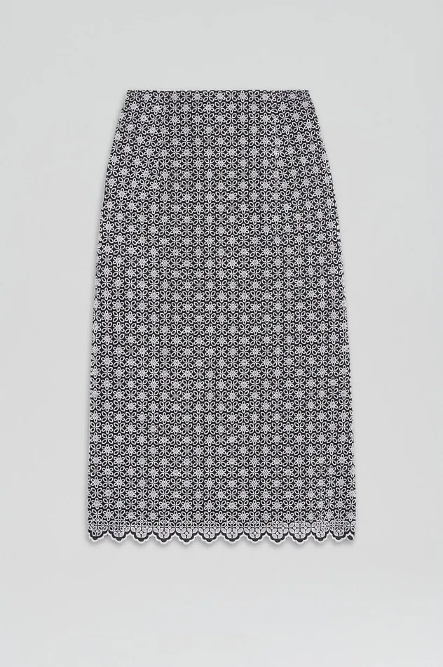 Women Scanlan Theodore Skirts EMBROIDERED FLORAL SKIRT Blackwhite