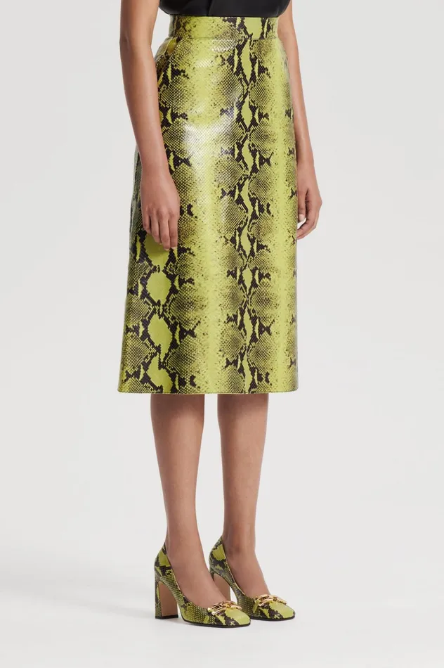 Women Scanlan Theodore Skirts LEATHER REPTILE SKIRT Vert