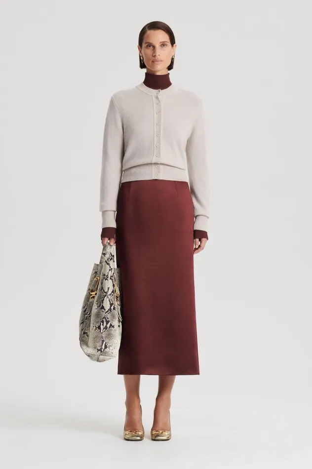 Women Scanlan Theodore Skirts SATIN PENCIL SKIRT Burgundy