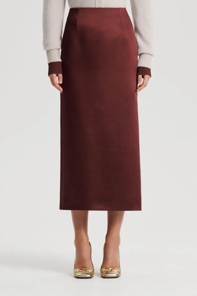 Women Scanlan Theodore Skirts SATIN PENCIL SKIRT Burgundy Women Scanlan Theodore Skirts SATIN PENCIL SKIRT Burgundy