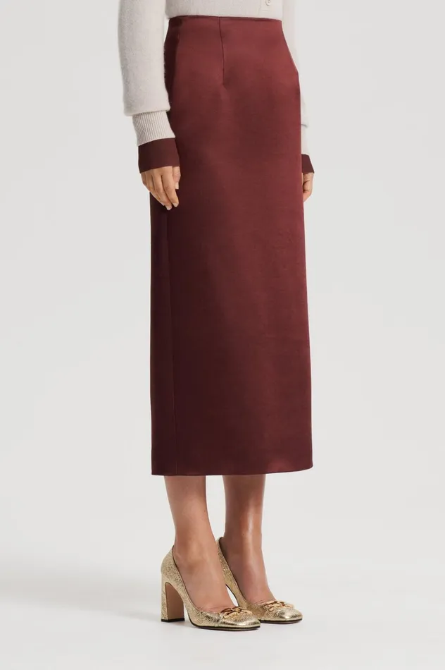 Women Scanlan Theodore Skirts SATIN PENCIL SKIRT Burgundy Women Scanlan Theodore Skirts SATIN PENCIL SKIRT Burgundy