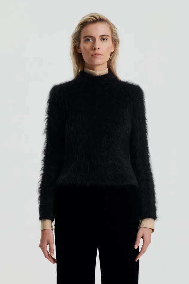 Women Scanlan Theodore Sweaters BRUSHED MOHAIR SLIM SWEATER Black