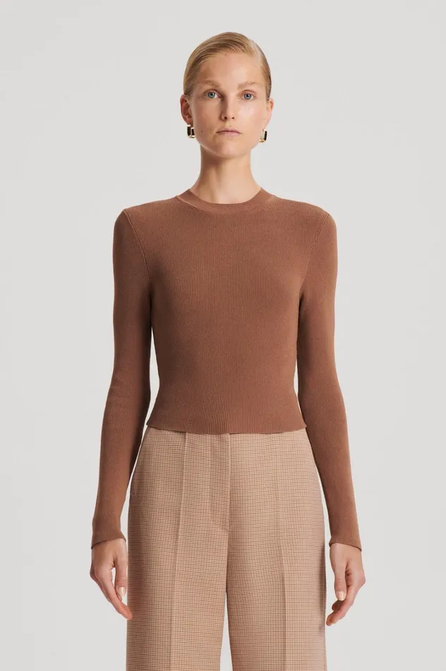 Women Scanlan Theodore Sweaters CREPE KNIT CREW NECK SWEATER Spice