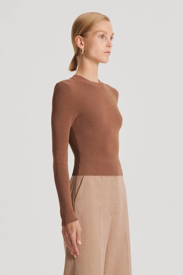 Women Scanlan Theodore Sweaters CREPE KNIT CREW NECK SWEATER Spice