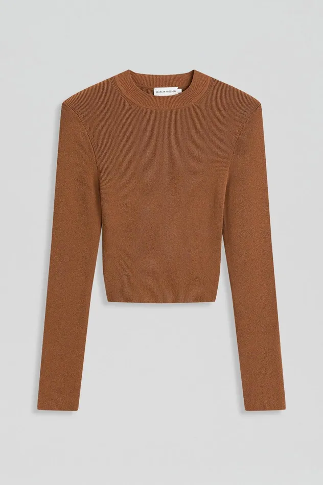 Women Scanlan Theodore Sweaters CREPE KNIT CREW NECK SWEATER Spice