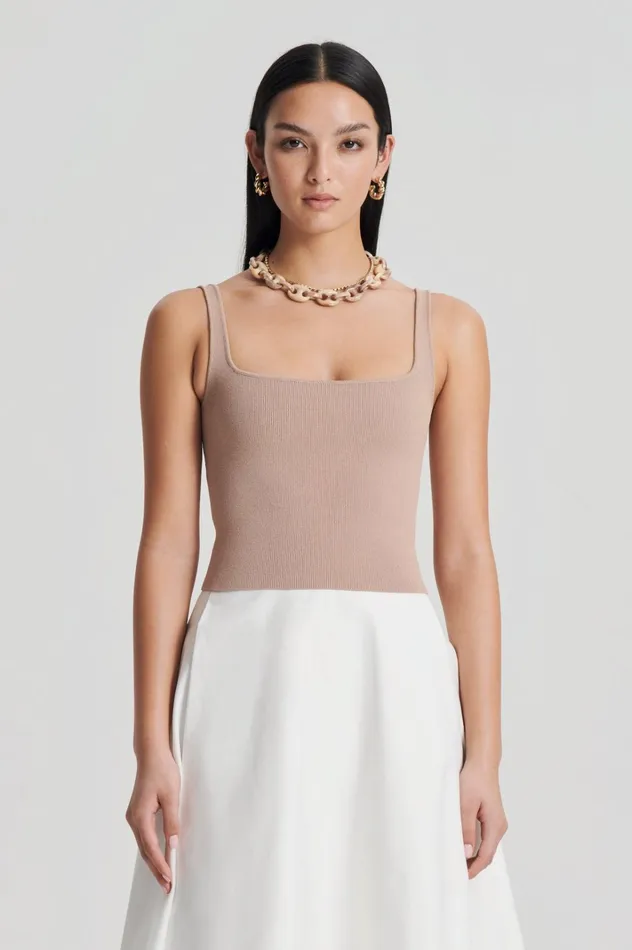 Women Scanlan Theodore Tops CREPE KNIT SQUARE CAMISOLE Oat Women Scanlan Theodore Tops CREPE KNIT SQUARE CAMISOLE Oat