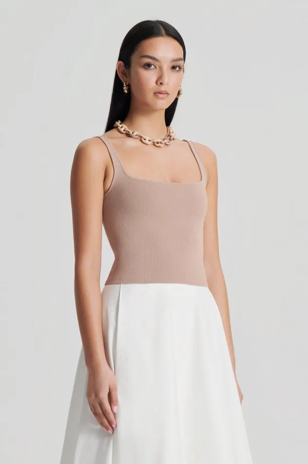 Women Scanlan Theodore Tops CREPE KNIT SQUARE CAMISOLE Oat Women Scanlan Theodore Tops CREPE KNIT SQUARE CAMISOLE Oat