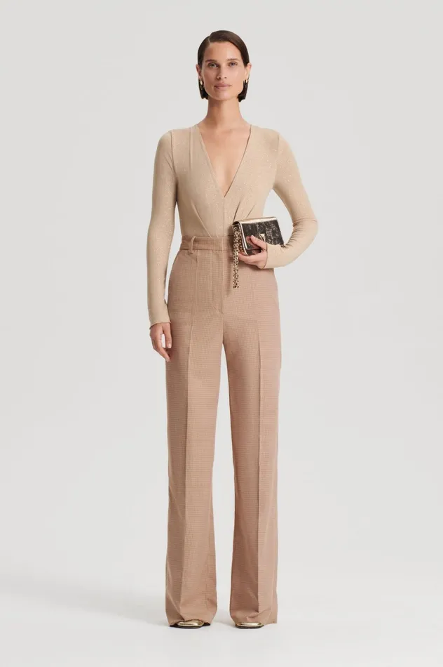 Women Scanlan Theodore Tops TINSEL DRAPE BODYSUIT Champagne