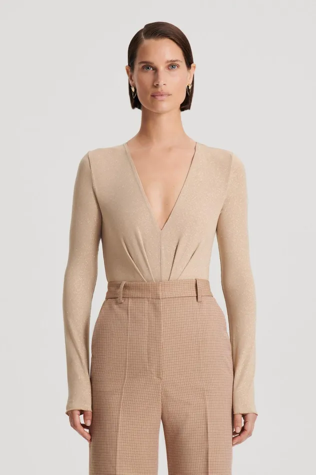 Women Scanlan Theodore Tops TINSEL DRAPE BODYSUIT Champagne