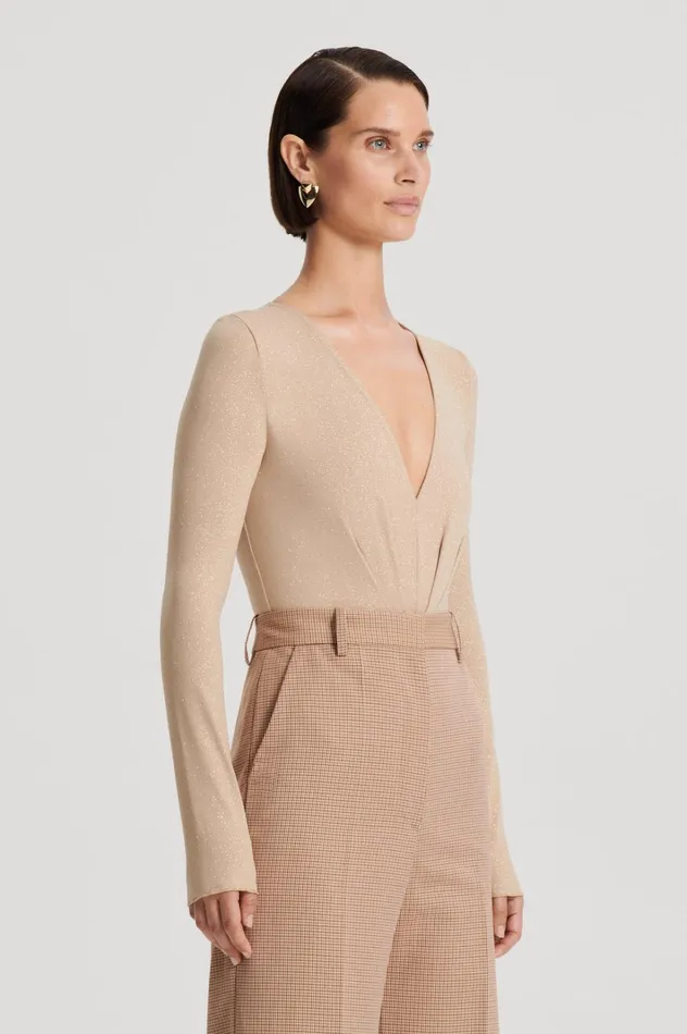 Women Scanlan Theodore Tops TINSEL DRAPE BODYSUIT Champagne