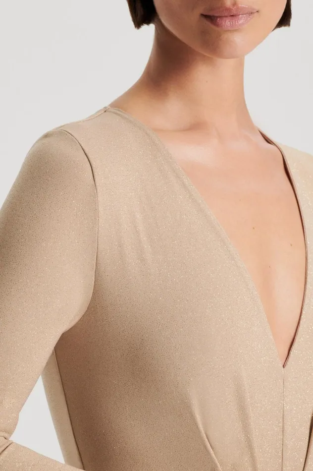 Women Scanlan Theodore Tops TINSEL DRAPE BODYSUIT Champagne