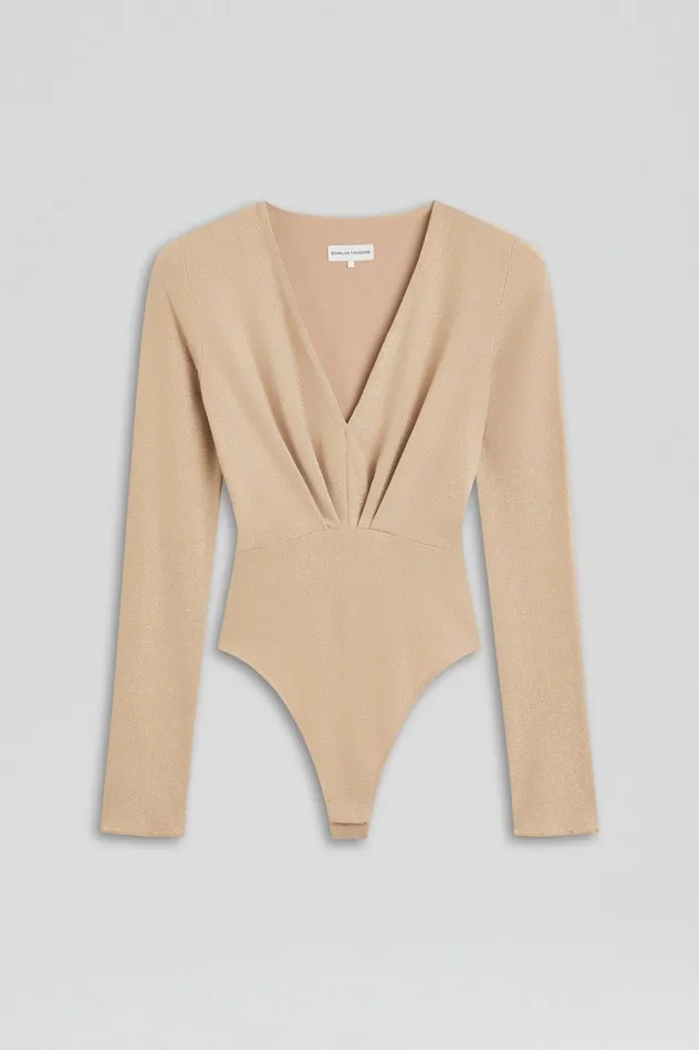 Women Scanlan Theodore Tops TINSEL DRAPE BODYSUIT Champagne