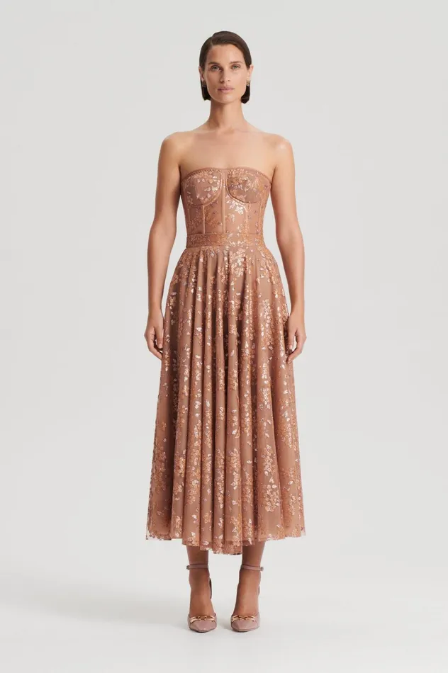 Women Scanlan Theodore Tops TINSEL FLORAL BUSTIER Spice