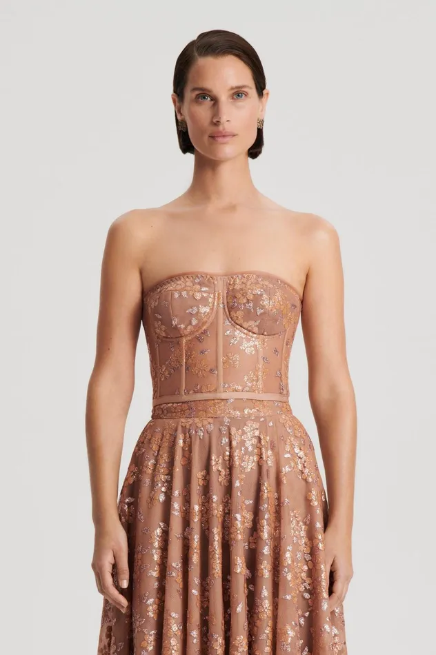 Women Scanlan Theodore Tops TINSEL FLORAL BUSTIER Spice