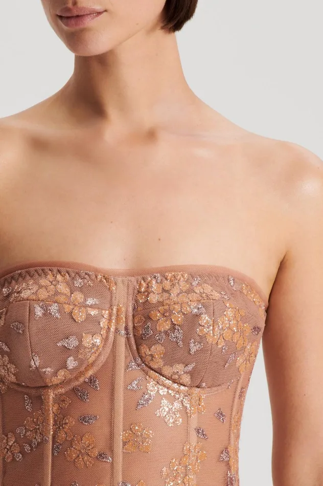 Women Scanlan Theodore Tops TINSEL FLORAL BUSTIER Spice