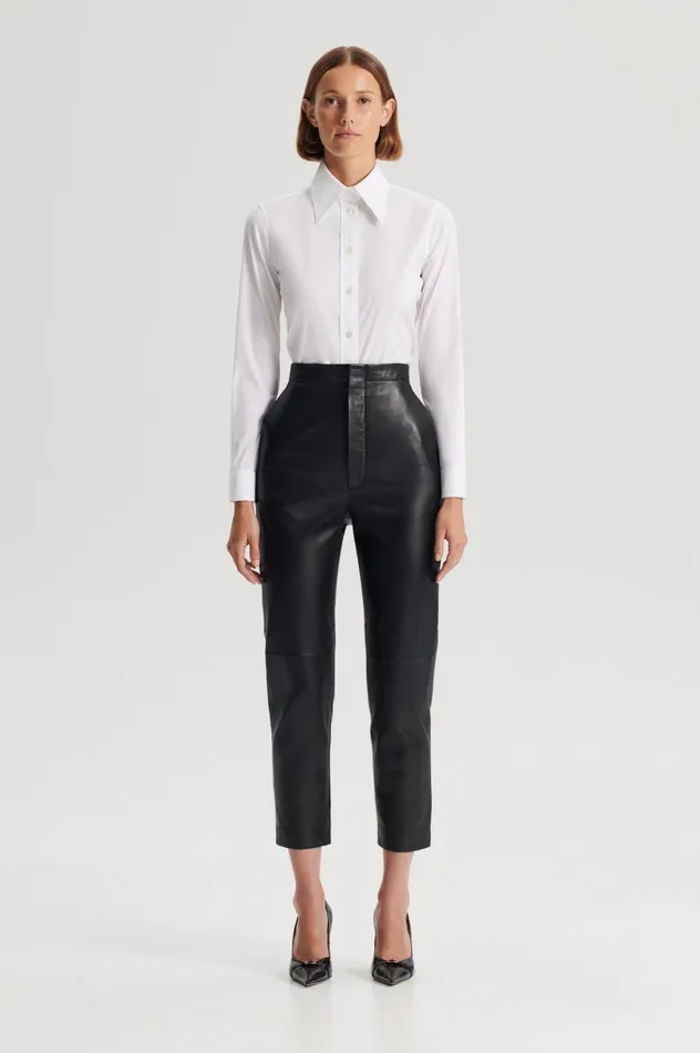 Women Scanlan Theodore Trousers LEATHER SLIM CROP TROUSER Black