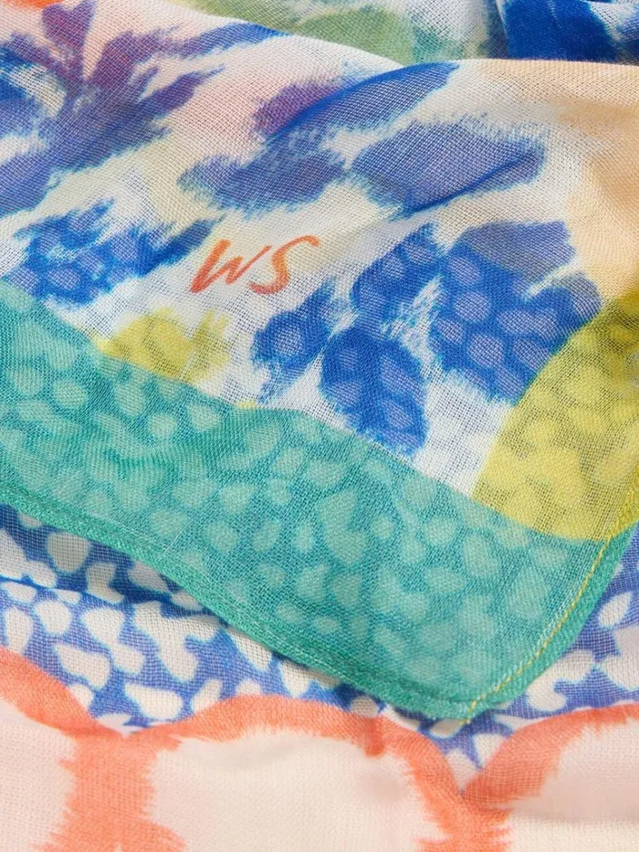 Women SCARVES White Stuff Patchwork Modal Scarf Blue Multi