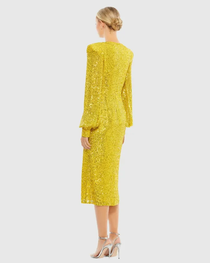 Women Sequined Structured Bishop Sleeve Midi Dress Magenta Cocktail Dresses Mac Duggal Women Sequined Structured Bishop Sleeve Midi Dress Magenta Cocktail Dresses Mac Duggal