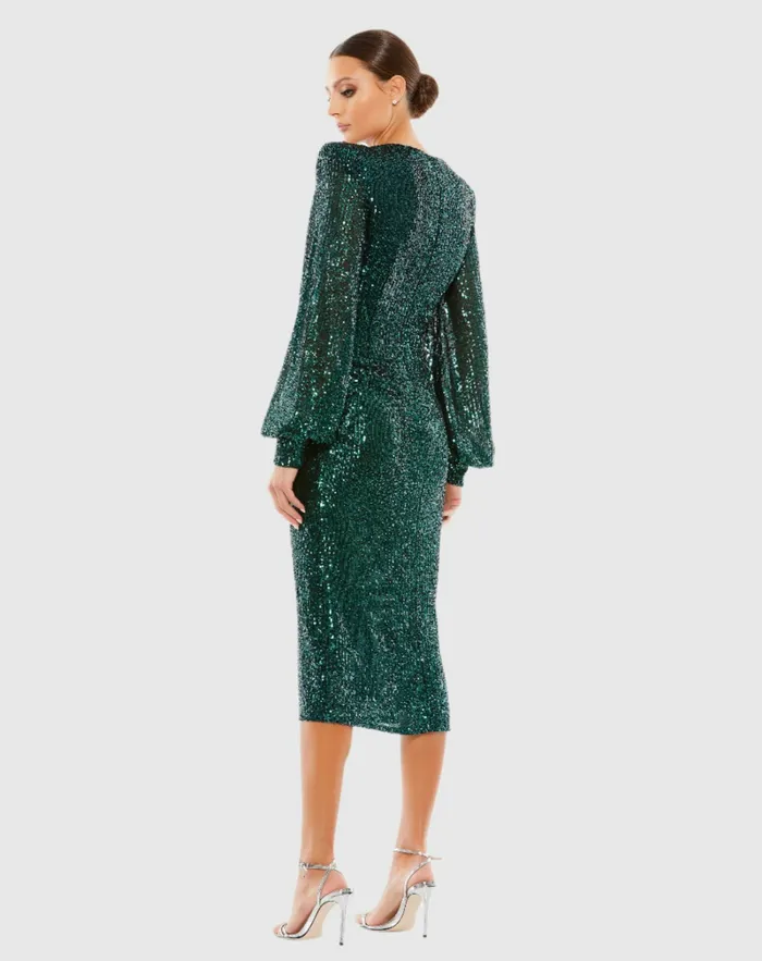 Women Sequined Structured Bishop Sleeve Midi Dress Magenta Cocktail Dresses Mac Duggal Women Sequined Structured Bishop Sleeve Midi Dress Magenta Cocktail Dresses Mac Duggal