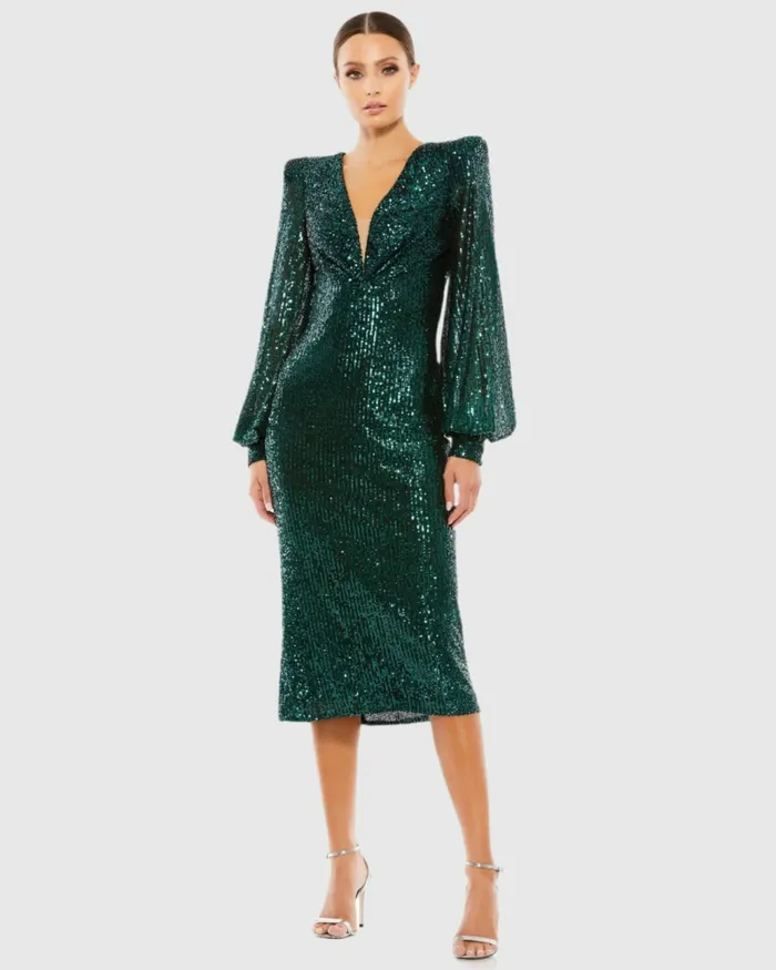 Women Sequined Structured Bishop Sleeve Midi Dress Magenta Cocktail Dresses Mac Duggal Women Sequined Structured Bishop Sleeve Midi Dress Magenta Cocktail Dresses Mac Duggal