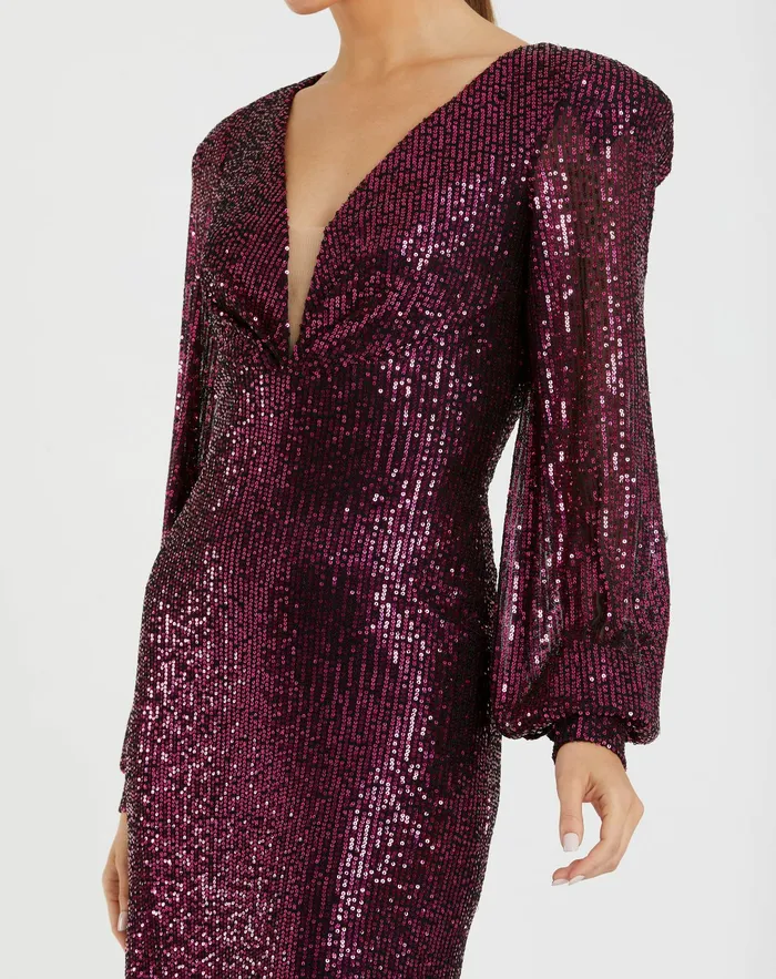 Women Sequined Structured Bishop Sleeve Midi Dress Magenta Cocktail Dresses Mac Duggal Women Sequined Structured Bishop Sleeve Midi Dress Magenta Cocktail Dresses Mac Duggal