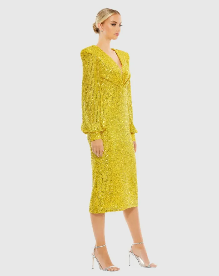 Women Sequined Structured Bishop Sleeve Midi Dress Magenta Cocktail Dresses Mac Duggal Women Sequined Structured Bishop Sleeve Midi Dress Magenta Cocktail Dresses Mac Duggal