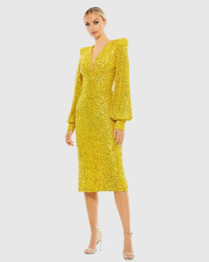 Women Sequined Structured Bishop Sleeve Midi Dress Magenta Cocktail Dresses Mac Duggal Women Sequined Structured Bishop Sleeve Midi Dress Magenta Cocktail Dresses Mac Duggal