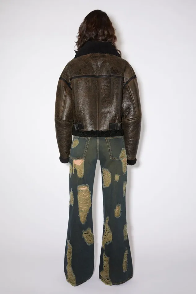 Women Shearling Jacket Dark Brownblack Acne Studios Outerwear