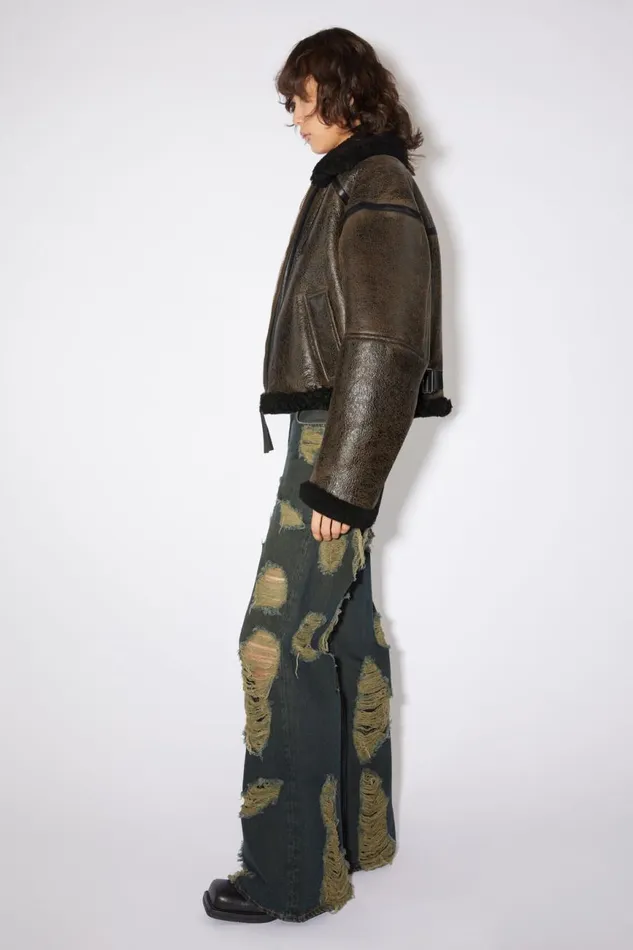 Women Shearling Jacket Dark Brownblack Acne Studios Outerwear