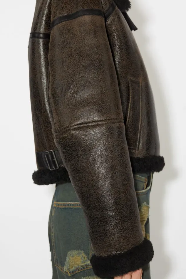 Women Shearling Jacket Dark Brownblack Acne Studios Outerwear