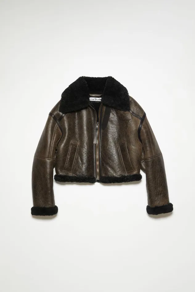 Women Shearling Jacket Dark Brownblack Acne Studios Outerwear
