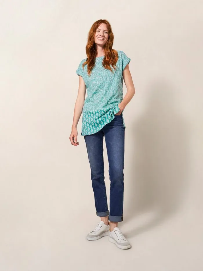 Women SHIRTS and BLOUSES White Stuff CARRIE CREW NECK TUNIC Teal Print