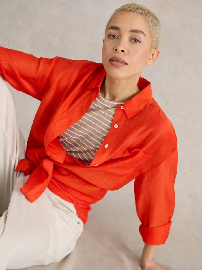 Women SHIRTS and BLOUSES White Stuff Delilah Cotton Silk Shirt Bright Orange